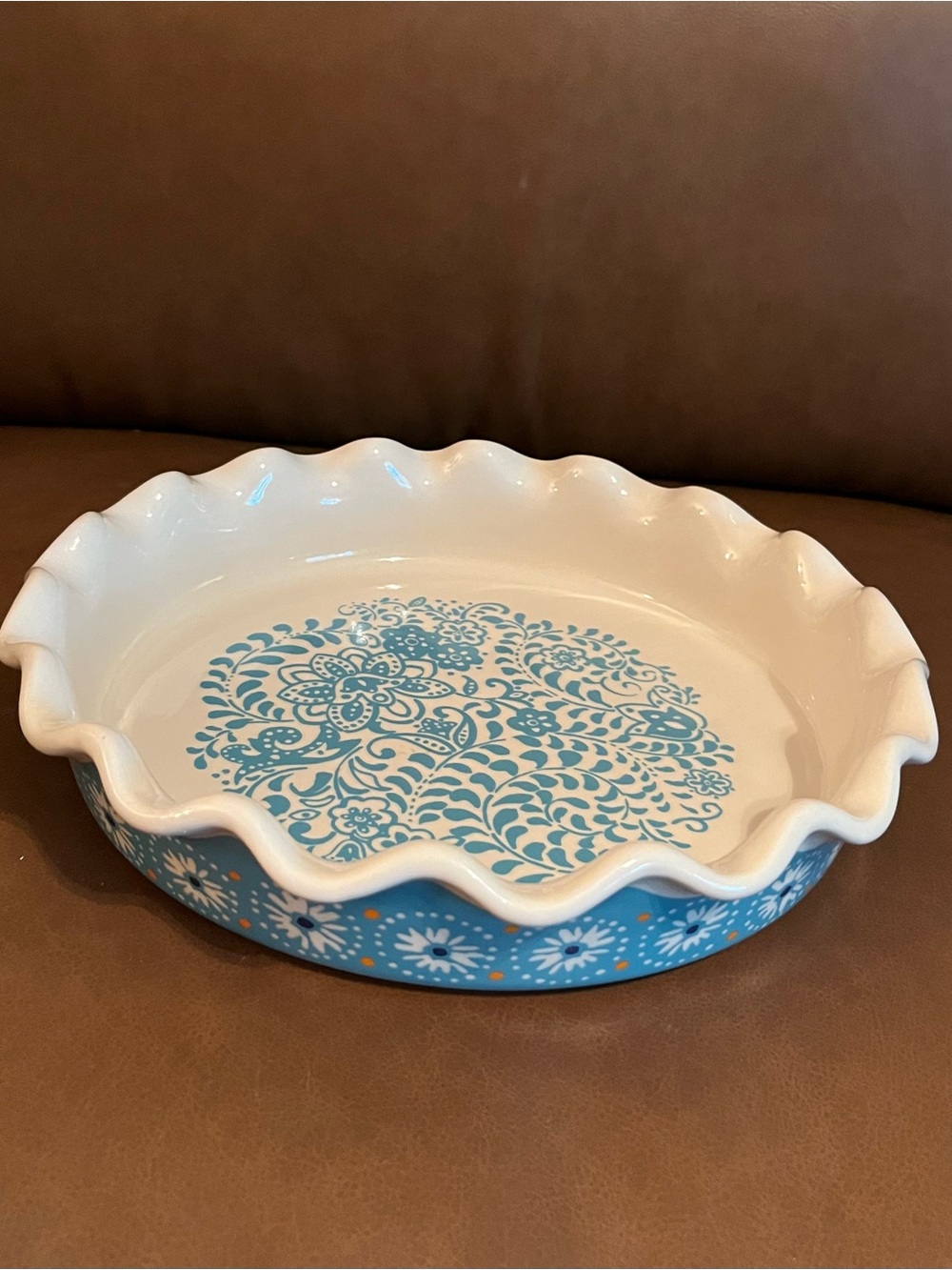 The Pioneer Woman Blue and White Floral Ruffled Ceramic Pie Dish